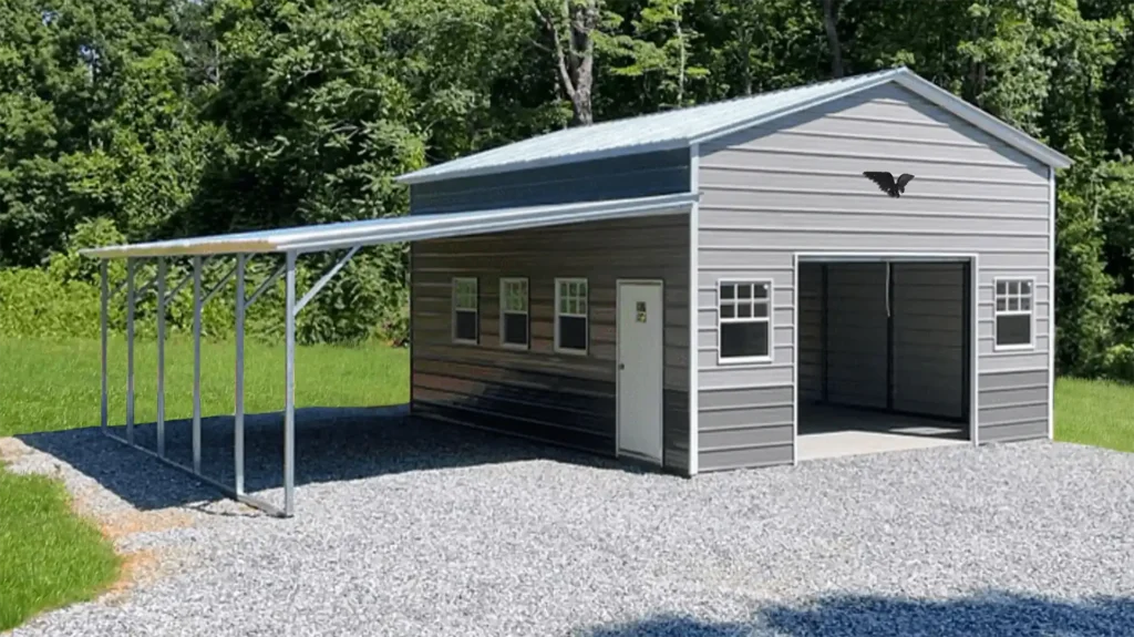 Metal Garage with Wainscot and Lean to