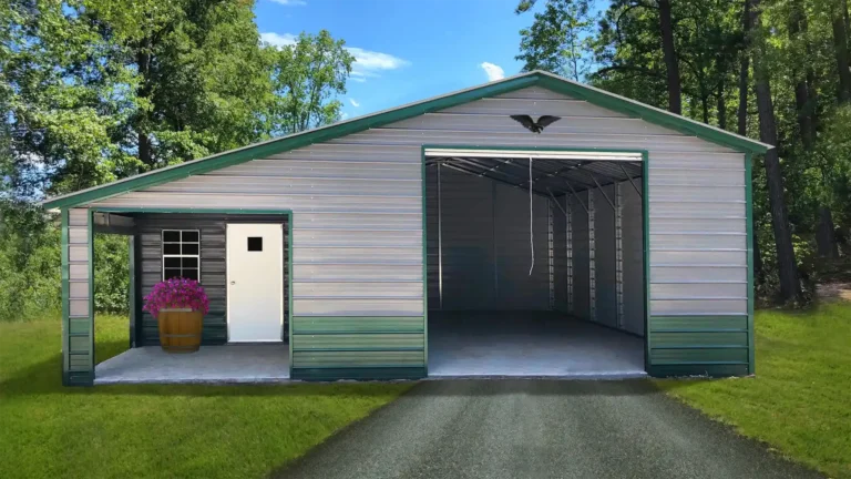 Metal Garage with Wainscot and Lean to with storage