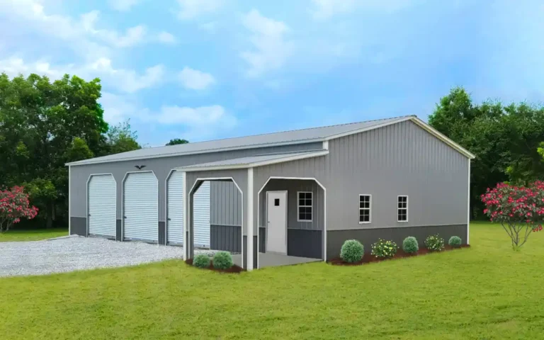 Triple-Bay Metal Garage with Vertical Roof and Front Lean to